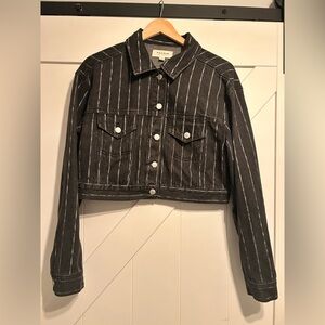Pacsun Black Cropped Denim Button Up Jacket with White Stripes